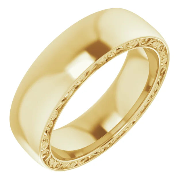 14K Sculptural Inlay 6 mm Half Round Band Size 10