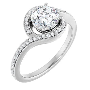 14K White 4.8 mm Round Bypass Halo-Style Engagement Ring Mounting