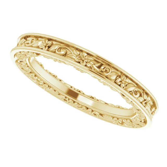 14K 2.5 mm Floral Flat Band Size 7