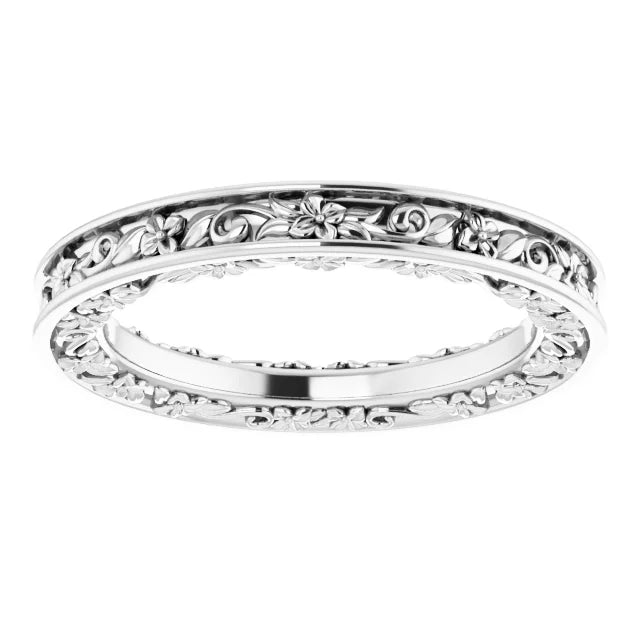 Three Sided Floral Filigree Eternity Band Ring