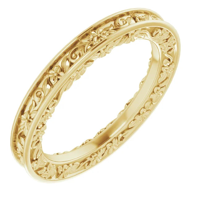 14K 2.5 mm Floral Flat Band Size 7