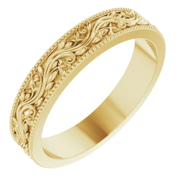 14K 4 mm Milgrain Edge Floral Flat Band Size 7