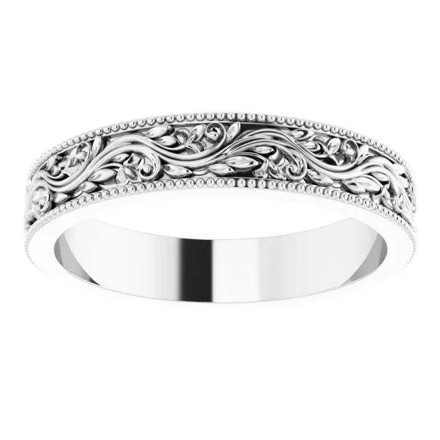 14K 4 mm Milgrain Edge Floral Flat Band Size 7