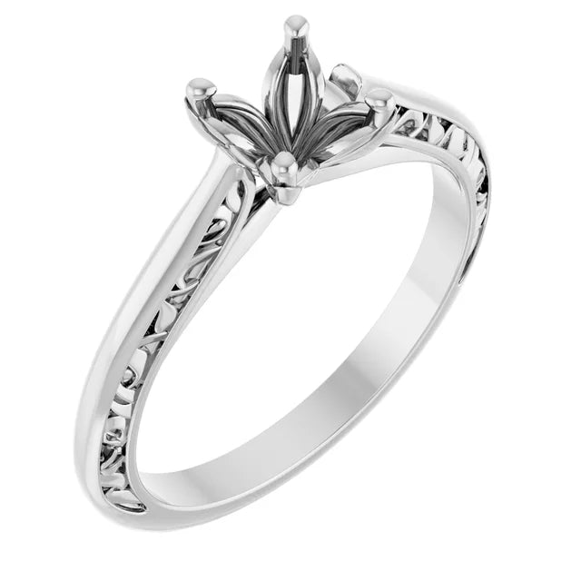 14K White 5.8 mm Round Solitaire Engagement Ring Mounting