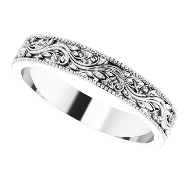 Milgrain Edge Leaves and Vines Filigree Eternity Band Ring