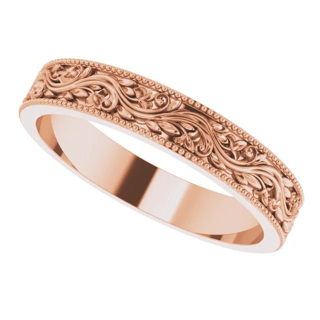 Milgrain Edge Leaves and Vines Filigree Eternity Band Ring