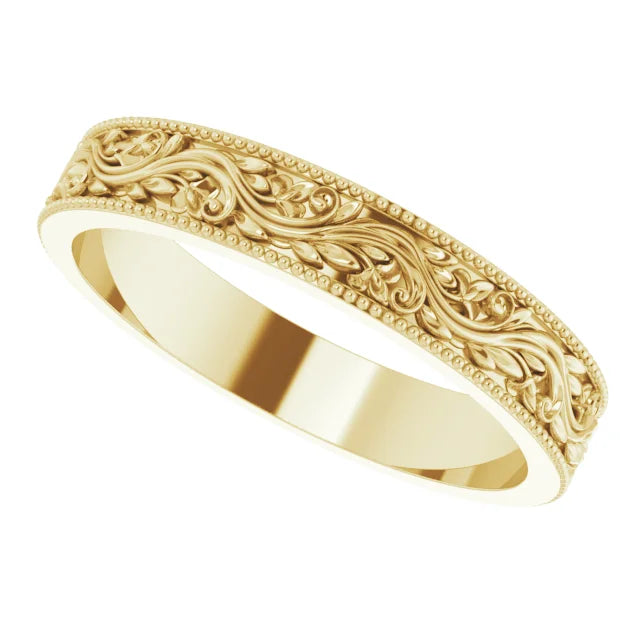 Milgrain Edge Leaves and Vines Filigree Eternity Band Ring