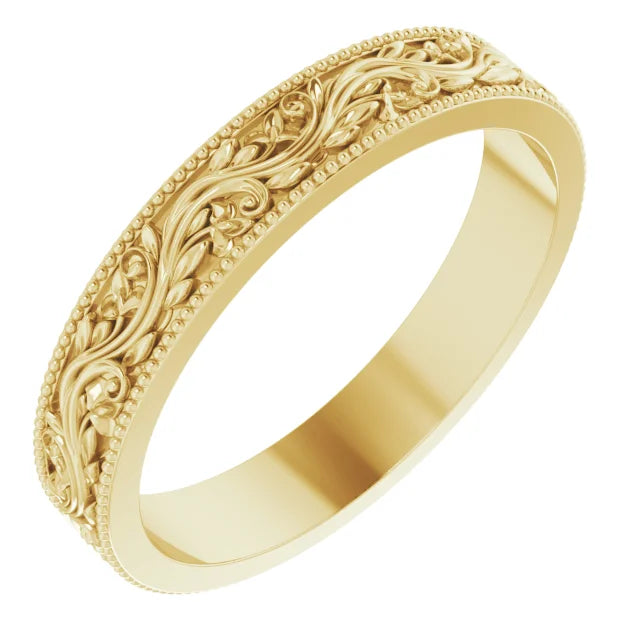 Milgrain Edge Leaves and Vines Filigree Eternity Band Ring