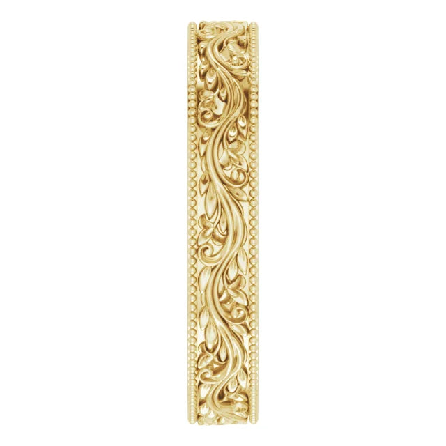 Milgrain Edge Leaves and Vines Filigree Eternity Band Ring