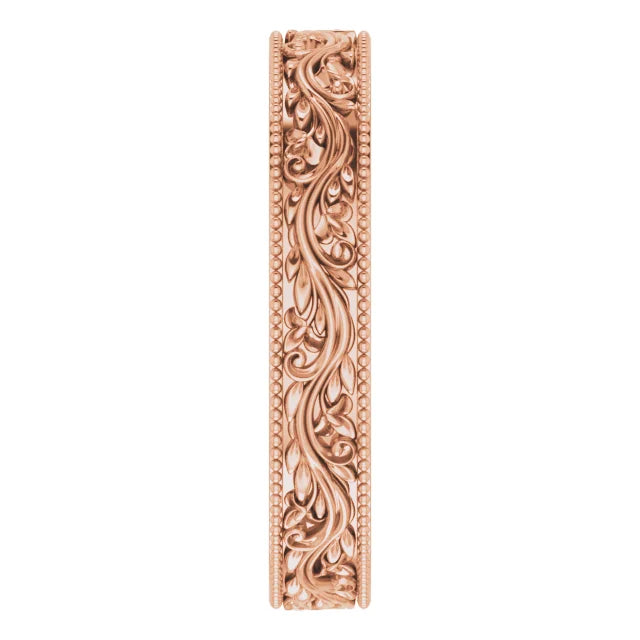 Milgrain Edge Leaves and Vines Filigree Eternity Band Ring