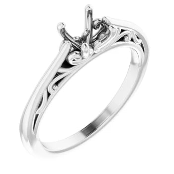 14K White 5.8 mm Round Engagement Ring Mounting