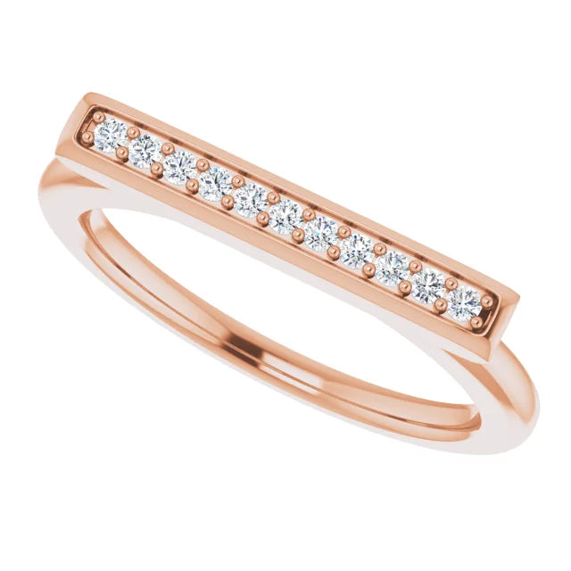 14K 1/10 CTW Natural Diamond Bar Ring