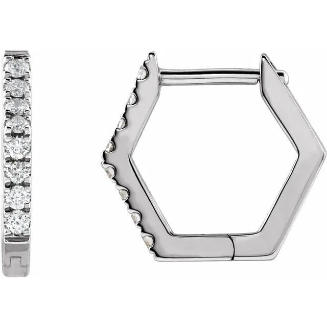 Diamond Hexagon Hoop Huggie Earrings
