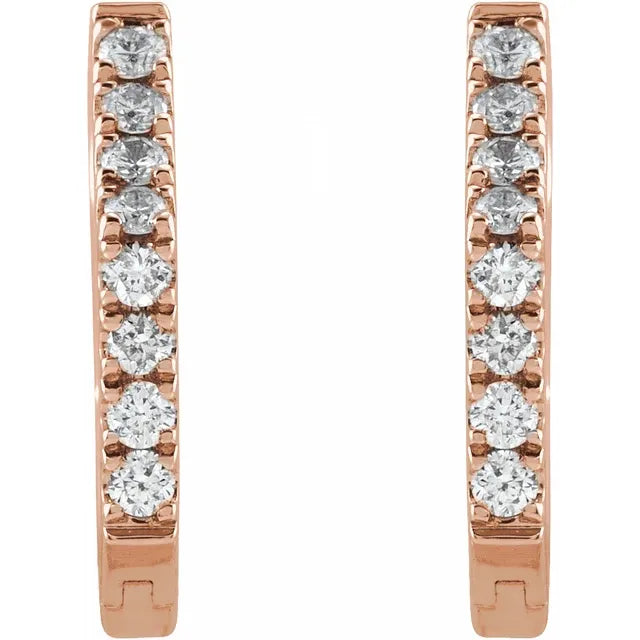 14K 1/8 CTW Natural Diamond Geometric Hinged Huggie Earrings