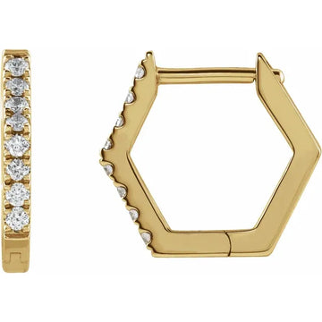 Diamond Hexagon Hoop Huggie Earrings