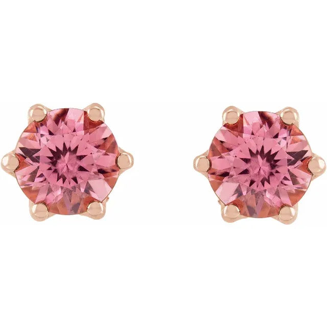 14K 5 mm Natural Pink Tourmaline & .03 CTW Natural Diamond Crown Earrings