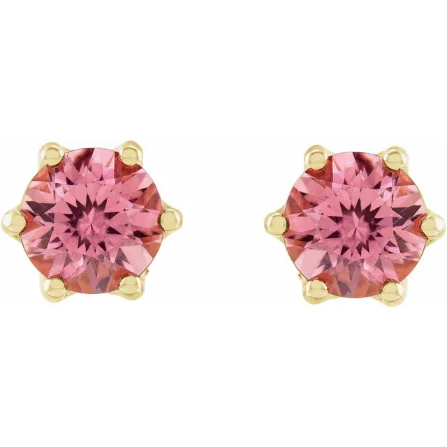 14K 5 mm Natural Pink Tourmaline & .03 CTW Natural Diamond Crown Earrings