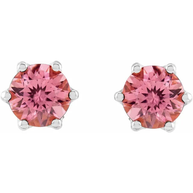 14K 5 mm Natural Pink Tourmaline & .03 CTW Natural Diamond Crown Earrings