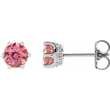 14K 5 mm Natural Pink Tourmaline & .03 CTW Natural Diamond Crown Earrings