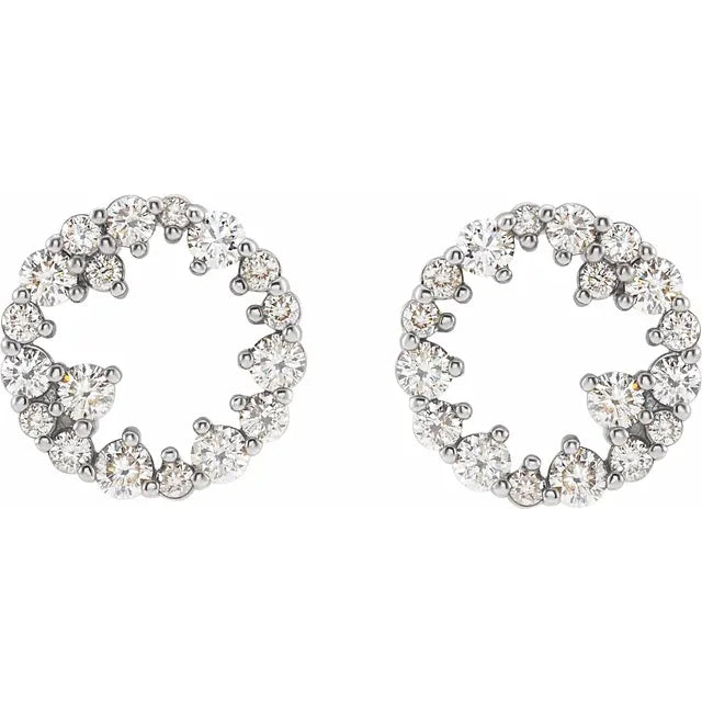 Scattered Diamond Open Circle Stud Earrings