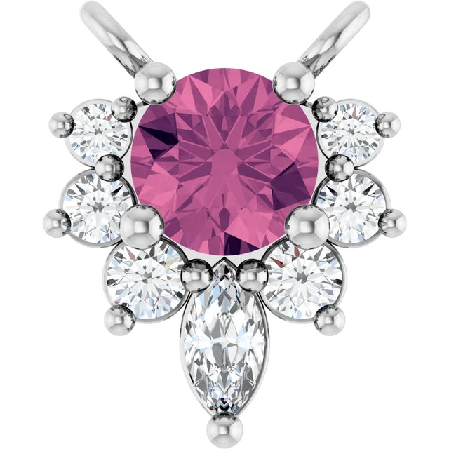 Pink Tourmaline & Diamond Half Halo Accent Pendant Necklace 0.08CTW 18 Inches