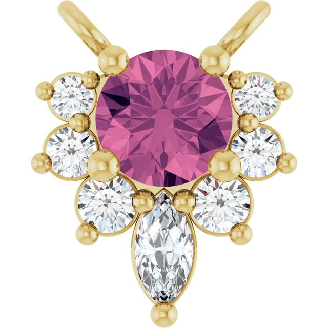 Pink Tourmaline & Diamond Half Halo Accent Pendant Necklace 0.08CTW 18 Inches