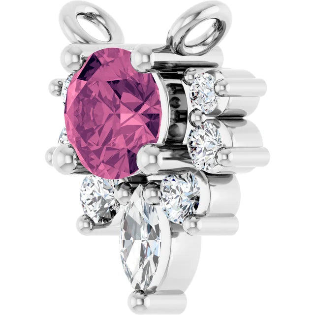 Pink Tourmaline & Diamond Half Halo Accent Pendant Necklace 0.08CTW 18 Inches