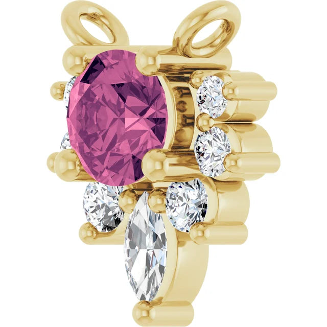 Pink Tourmaline & Diamond Half Halo Accent Pendant Necklace 0.08CTW 18 Inches