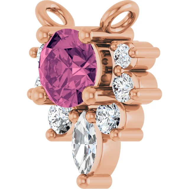 Pink Tourmaline & Diamond Half Halo Accent Pendant Necklace 0.08CTW 18 Inches