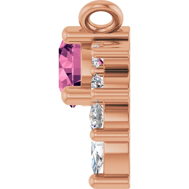 Pink Tourmaline & Diamond Half Halo Accent Pendant Necklace 0.08CTW 18 Inches