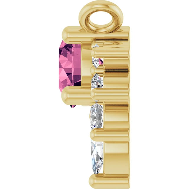 Pink Tourmaline & Diamond Half Halo Accent Pendant Necklace 0.08CTW 18 Inches