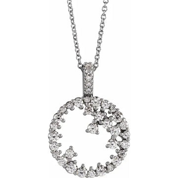 Scattered Diamond Open Circle Pendant Necklace 3/4CTW 16-18 Inches