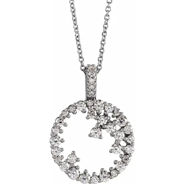 Scattered Diamond Open Circle Pendant Necklace 3/4CTW 16-18 Inches