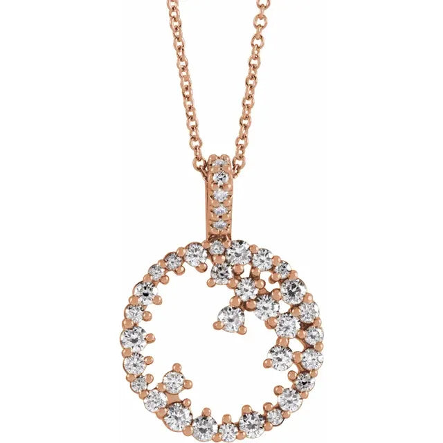 Scattered Diamond Open Circle Pendant Necklace 3/4CTW 16-18 Inches