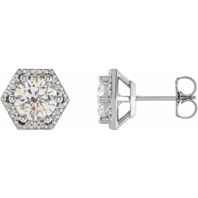 14K 4 mm Round .05 CTW Natural Diamond Semi-Set Halo-Style Earrings