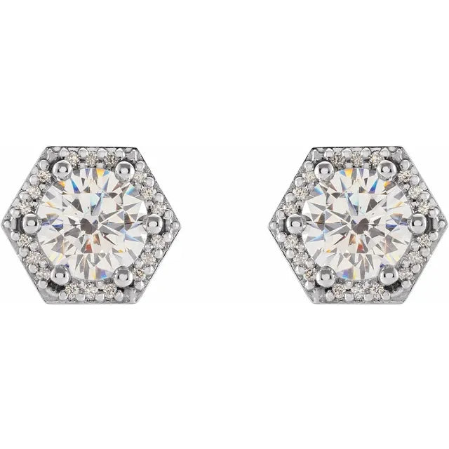 14K 4 mm Round .05 CTW Natural Diamond Semi-Set Halo-Style Earrings