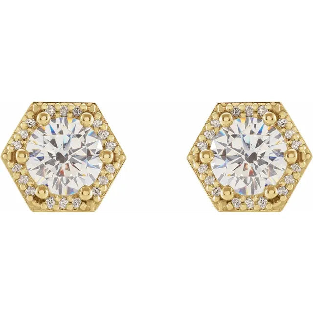 14K 4 mm Round .05 CTW Natural Diamond Semi-Set Halo-Style Earrings