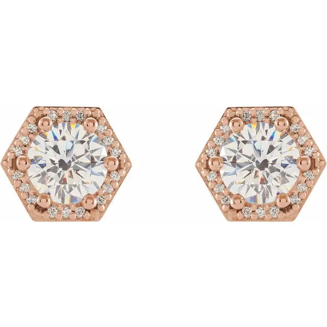 14K 4 mm Round .05 CTW Natural Diamond Semi-Set Halo-Style Earrings