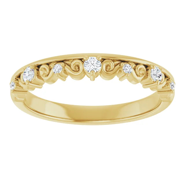 Filigree Scrollwork Edged Diamond Wedding Band Ring