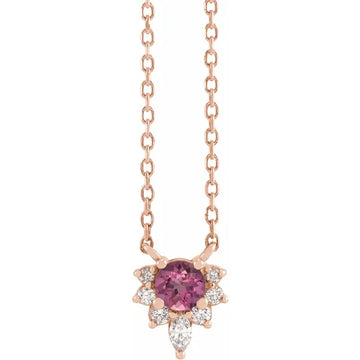 14K Natural Pink Tourmaline & .08 CTW Natural Diamond 18" Necklace