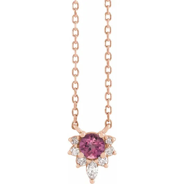 14K Natural Pink Tourmaline & .08 CTW Natural Diamond 18" Necklace