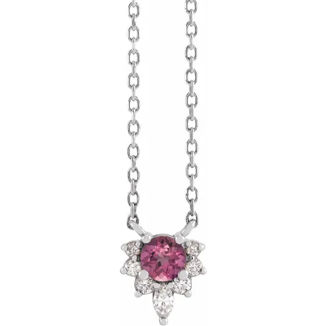 14K Natural Pink Tourmaline & .08 CTW Natural Diamond 18" Necklace