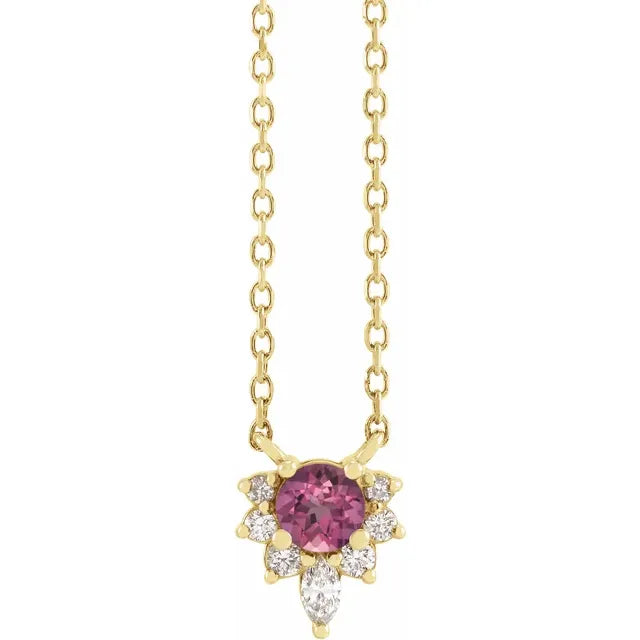 14K Natural Pink Tourmaline & .08 CTW Natural Diamond 18" Necklace