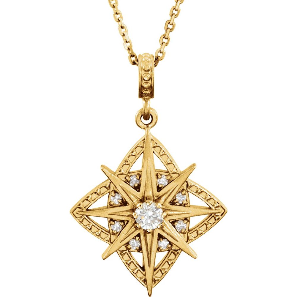 14K Yellow Gold Natural Diamond Necklace – 1/6 CTW, 18" Cable Chain