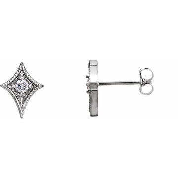14K White Gold Geometric Diamond Earrings – 1/8 CTW Natural Diamonds