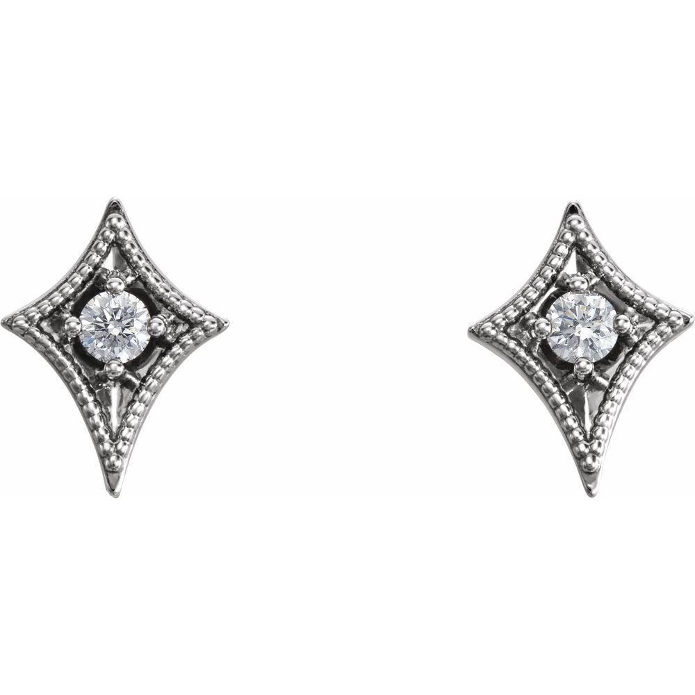 14K White Gold Geometric Diamond Earrings – 1/8 CTW Natural Diamonds