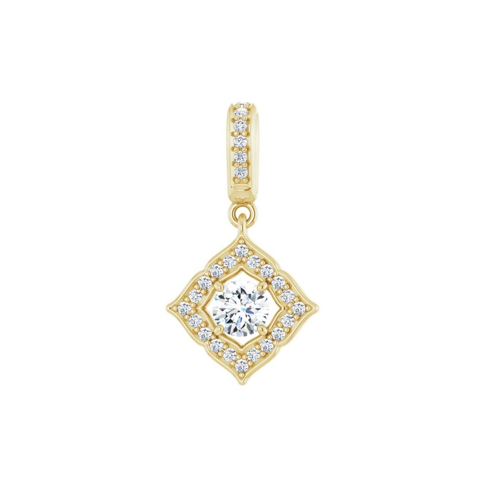 14K Yellow Gold 1/3 CTW Natural Diamond Halo Clover Pendant – 4mm Center Stone