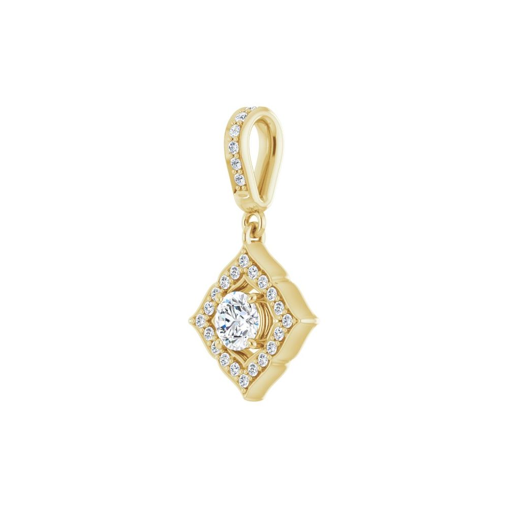 14K Yellow Gold 1/3 CTW Natural Diamond Halo Clover Pendant – 4mm Center Stone