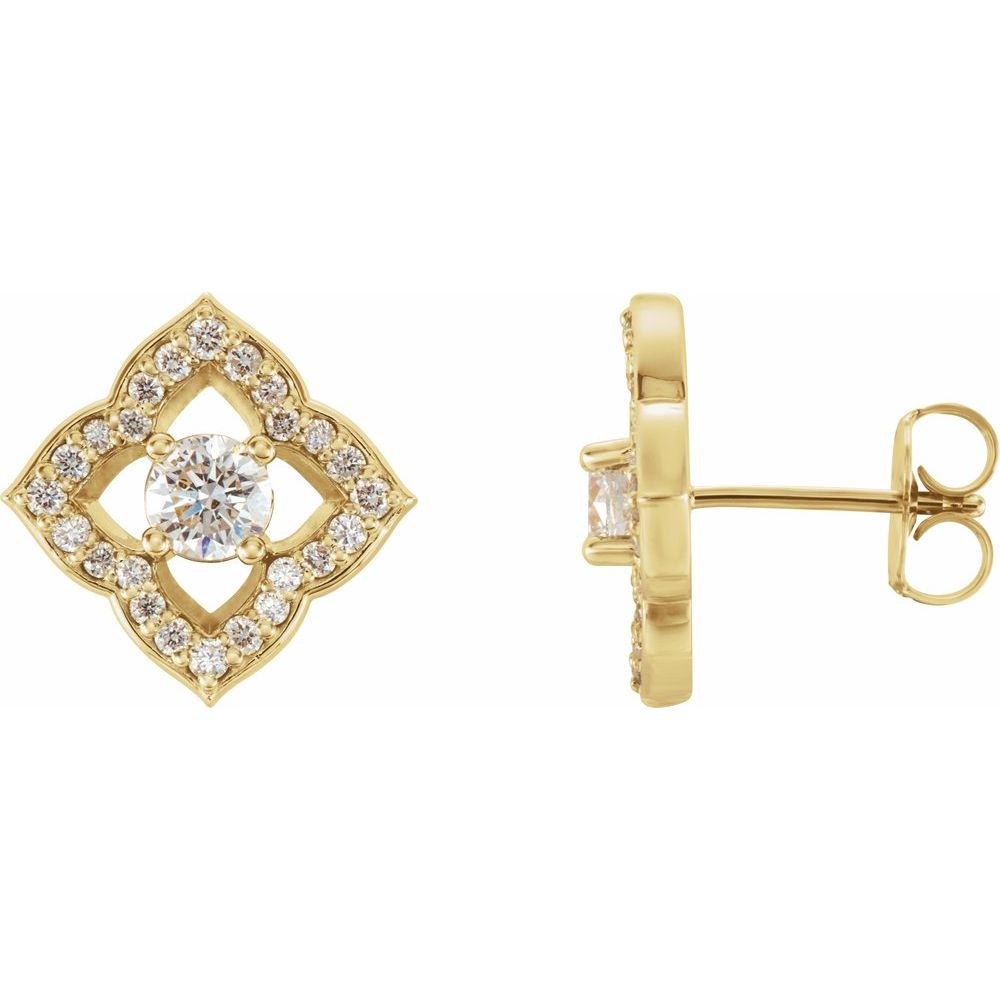 14K Yellow Gold Clover Halo Diamond Earrings – 3/4 CTW Natural Diamonds