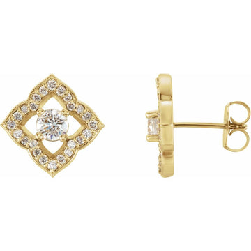 14K Yellow Gold Clover Halo Diamond Earrings – 3/4 CTW Natural Diamonds